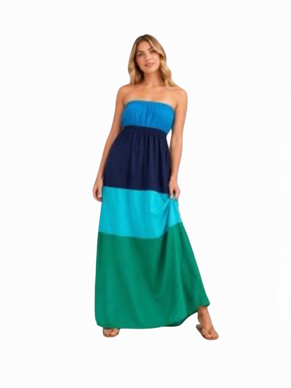 GAP Strapless Colorblock Maxi Dress in Teal, Navy & Aqua XS